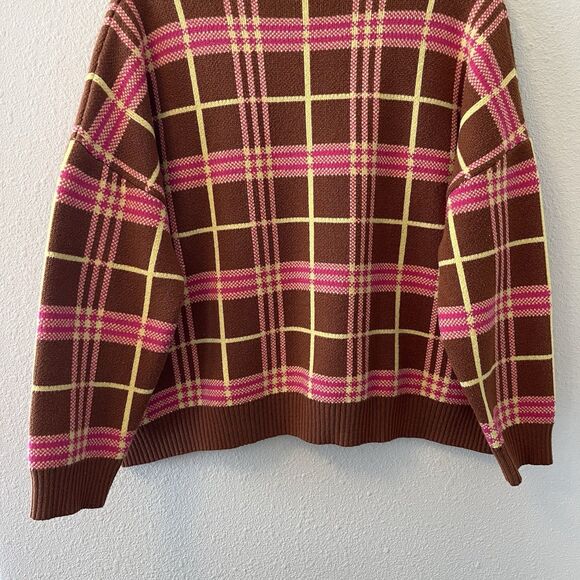 Lisa Says Gah Sweater Size XS/SM Brown Plaid Turtleneck Boxy Retro 70's Twee - Picture 7 of 11